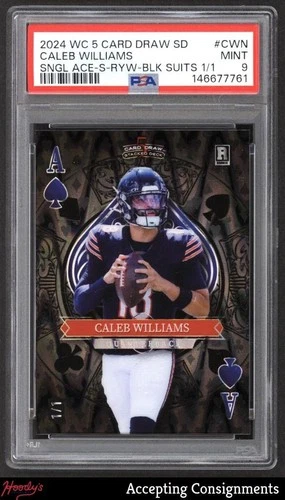 2024 Wild Card 5 Card Draw Ace Black RayWave Caleb Williams RC ROOKIE 1/1 PSA 9
