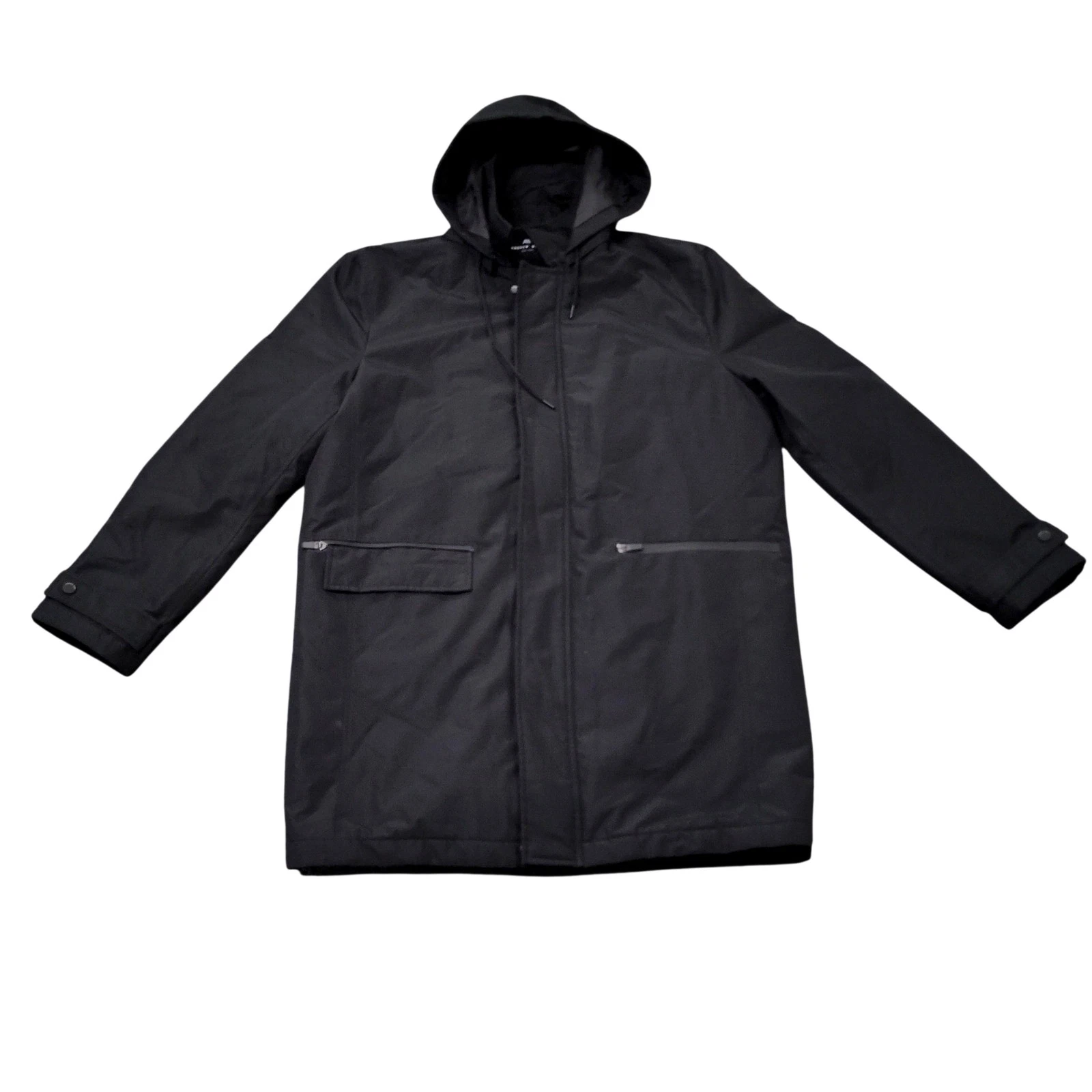 Andrew Marc Coat Mens Medium Black Hooded Parka Insulated Zip Pockets Winter