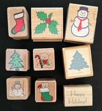 Hero Arts Misc Rubber Stamps Set of 9 Christmas Small Snowman Trees Stockings