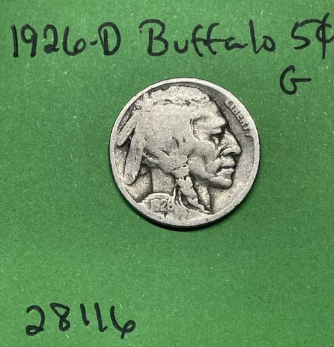 1926 D Buffalo 🦬 Indian Head Nickel 5c Good GD
