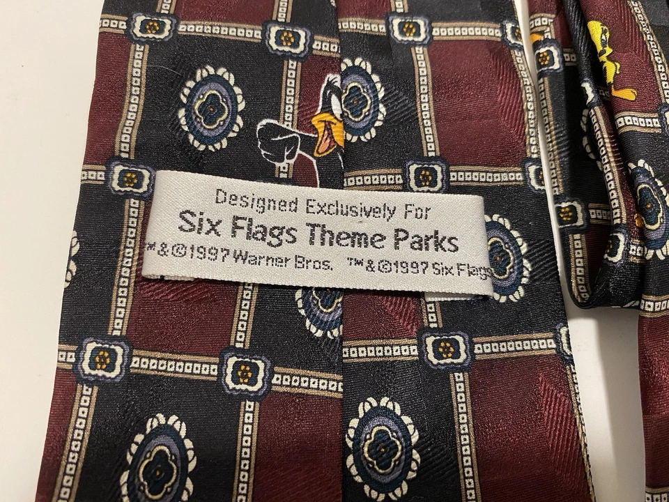 Corbata de seda de colección 1997 Looney Tunes Six Flags parques temáticos Looney Tunes personaje Foto 3 de 4