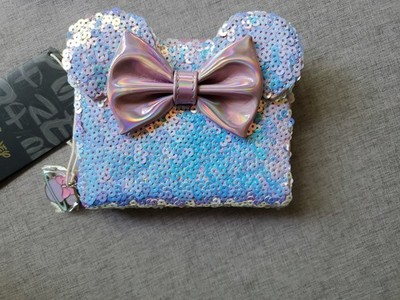 Loungefly Disney Minnie Mouse UV Reactive Pink Blue Iridescent Sequin Wallet
