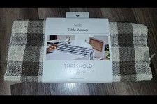 Threshold Brown & Beige Plaid Checkers Table Runner  14x72