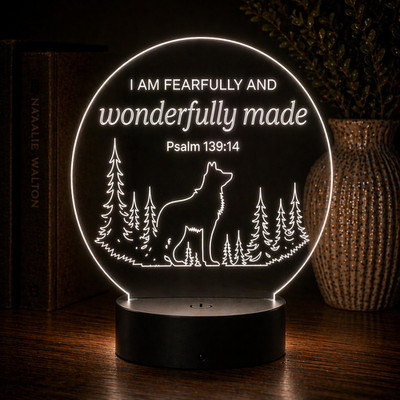 Wonderfully Made Psalm 139:14 LED Night Light Christian Wolf Gift Lamp