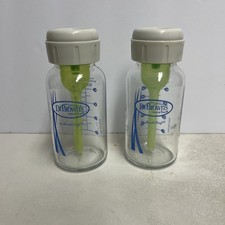 2 Glass Dr. Brown's 4oz Natural Flow Anti-Colic baby bottle 2 No Nipples