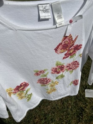 NWT Liz Claiborne Women's Knit Pullover Top 3/4 Sleeves Butterfly Floral Sz Med