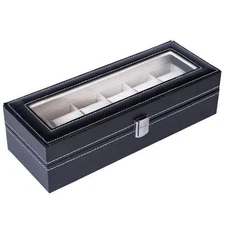 6 Compartments High-grade Leather Watch Collection Storage Box Black Hot Sale