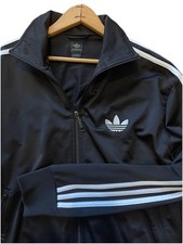 Y2K 09 Black Three Stripe Adidas Firebird Track Large Trefoil Full Zip Jacket L