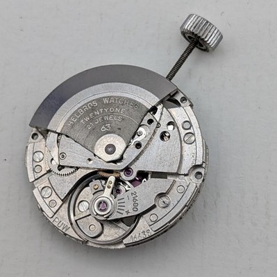 Vintage Helbros 63 Self Winding Watch Movement 21j w/ Crown Stem Parts Repair