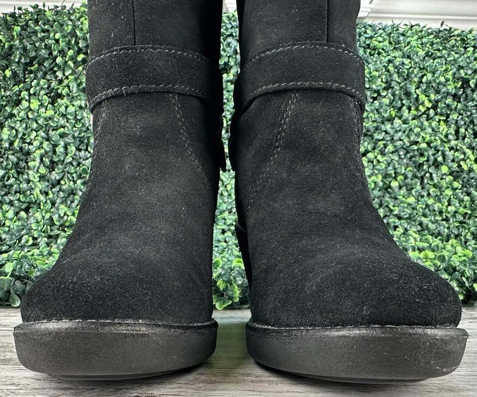 Botas altas de cuña COACH Candid para mujer 6.5B negras gamuza hasta la rodilla hebilla Foto 4 de 4