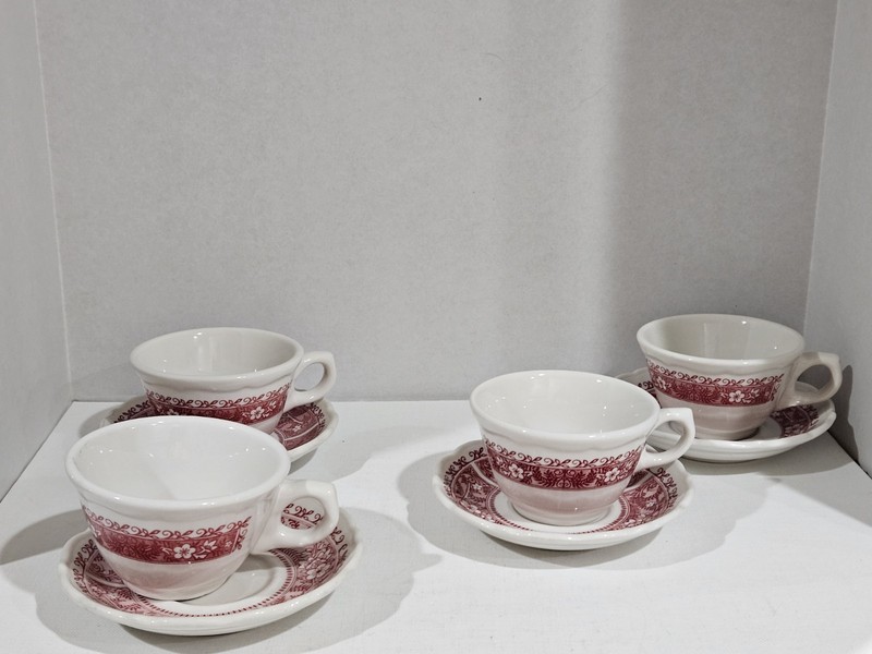 Vtg~Syracuse China~Restaurantware~Strawberry Hill~ Set of 4~Teacup & Saucers~USA