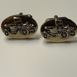 Vintage Men’s Balfour Gold Tone Cufflinks Antique Car Convertible Oval Old Money