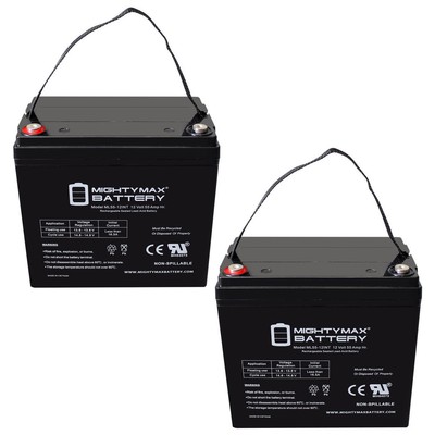 Mighty Max 12V 55Ah Internal Thread Battery for Quantum QG Edge NF55 - 2 Pack