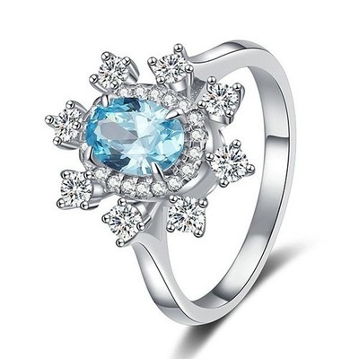 Certified 2ct Lab Grown Blue Diamond Ring, 18K Gold Vermeil Chic Flower Style