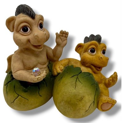 Krystonia Pulu and Bulu Dragon Figurine 2000 Panton 3968 Baby Dragons in Eggs