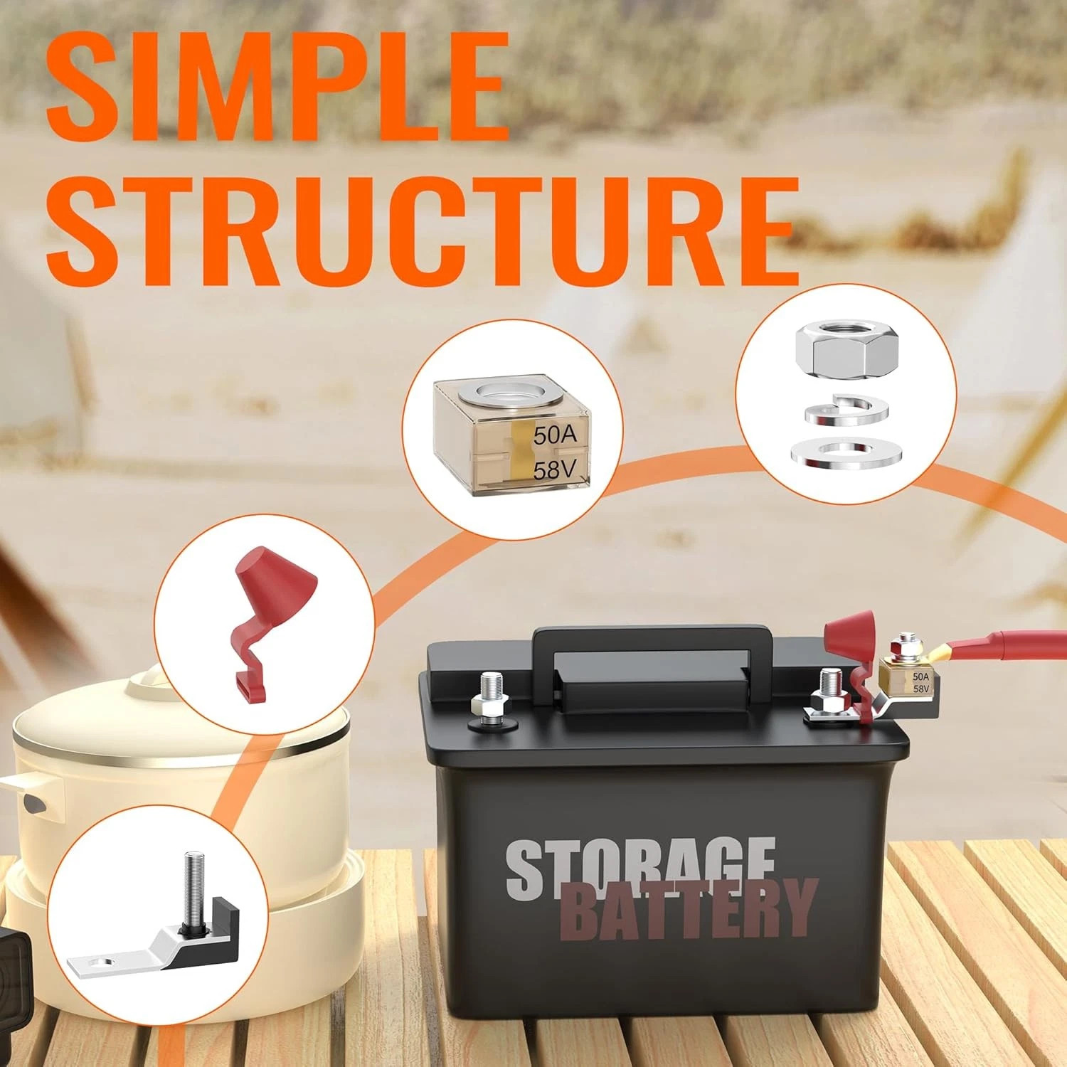 Joinfworld MRBF Terminal Fuse Block 50A 58V DC Battery 50A, Red&Silver