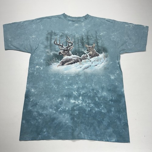 Vtg Liquid Blue Mens Shirt L Blue Tie Dye Deer Laying in Winter Nature ...