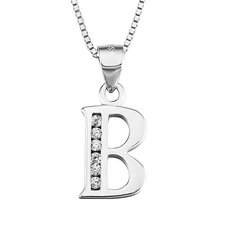 Initial B Pendant Necklace in Sterling Silver with Cubic Zirconial 26 Letter ...