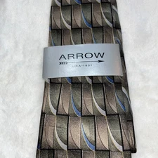 Arrow Men's Silk Tie Geometric Pattern Blue Gray Classic Necktie