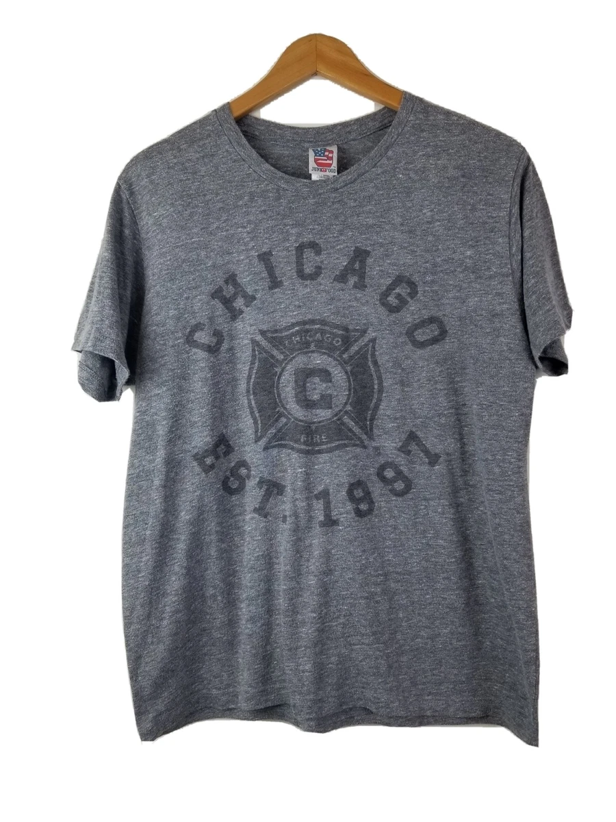 Men s Junk Food Chicago Fire Tee T Shirt Gray Medium Short Sleeve
