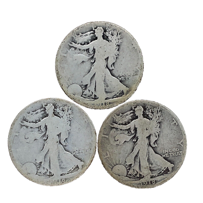 【1918 銀貨2枚】ウォーキングリバティ 50セント【 ミントS・P】 1918 (P,D,S) Walking Liberty 50 Cent- Half Dollar 90% Silver U.S 3