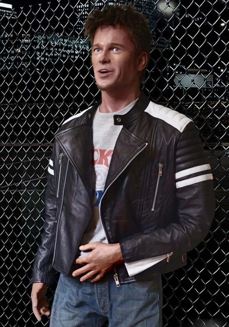  Motorrad CLUB ジャケット Brad Pitt Fight Club Tyler Durden Black & White Leather Jacket for