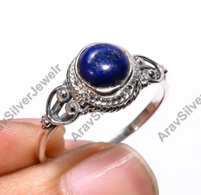 Natural Blue Lapis Lazuli Ring 925 Sterling Silver Engagement Rings Gift for Her