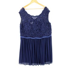 David's Bridal Dress Womens Plus Navy Blue Sleeveless Short Lace & Mesh Size 20
