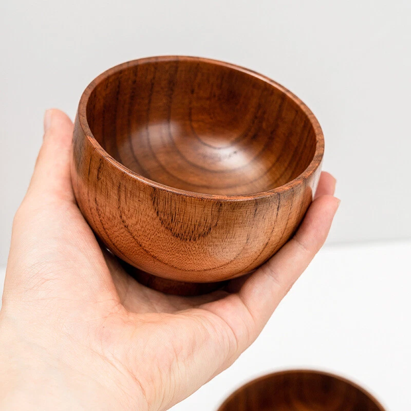 Cuencos redondos japoneses de madera sopa de arroz fideos comida vajilla utensilio Foto 4 de 4