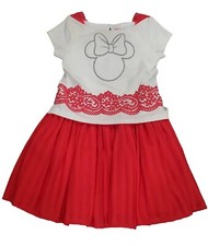 Disney Minnie Mouse Girl Dressy White Red Floral Tulle Lace Short Sleeve Dress 6