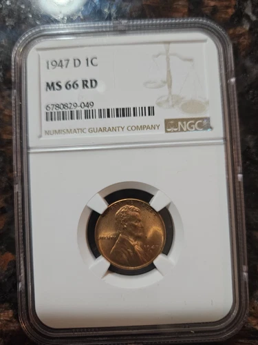 1947 D LINCOLN WHEAT CENT PENNY NGC MS66 RD