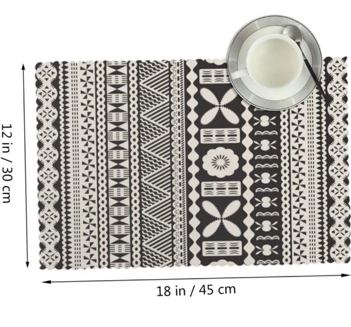 Fijian MASI Tongan Kupesi Tapa Background Pattern Placemats  4 Black Heat Resist - Image 2 of 4