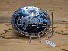 Bucking Bronco Belt Buckle Turquoise Inlay With Black Enamel G778