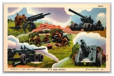 WWII Patriotic United States Field Artillery Collage UNP Linen Postcard XC5