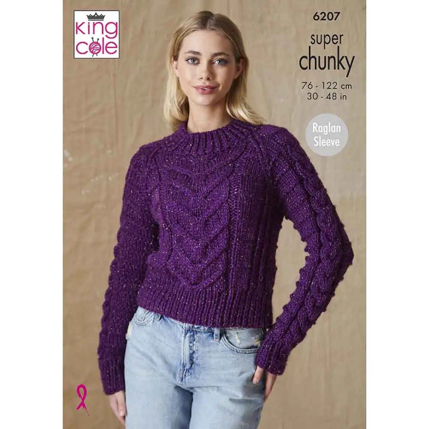 King Cole Super Chunky Knitting Pattern Ladies Raglan Sleeve Sweater & Slipover (6207), 30” – 48” (76cm – 122cm) - Image 4