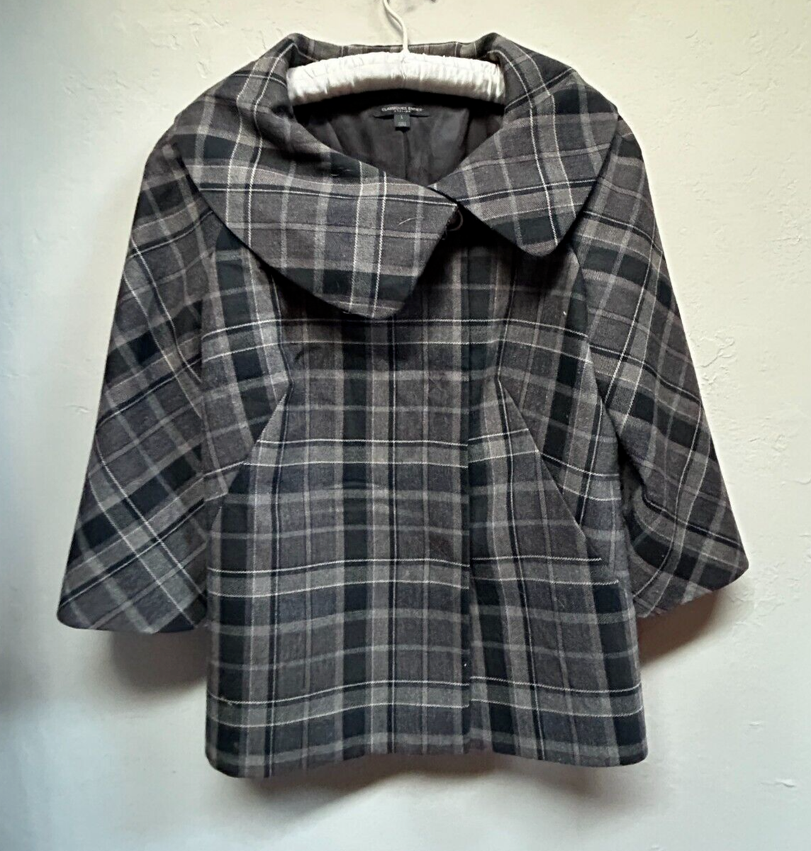 Classiques Entier Womens Plaid Blazer Jacket Large Wool Blend Wide