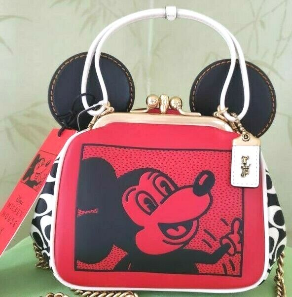 COACH DISNEY HARING MICKEY MOUSE SIGNATURE KISSLOCK BAG:NWT RED