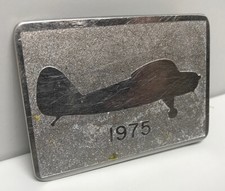 VINTAGE 1975 AIRCRAFT BELT BUCKLE RARE AIRPLANE DESIGN SWEET SILVER STYLISH SCTI