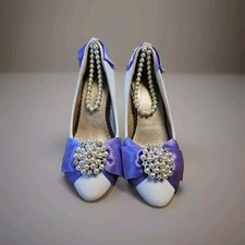 Custom Bridal Shoes: White Kitten Heel With Purple Bows  Pearl/Rhinestone...