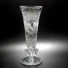 Hofbauer Byrds Crystal Vase 7" German Cut Glass Decor Vintage Scalloped edge
