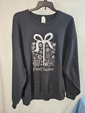 Vintage Jerzees Black Embellished Merry Christmas Crewneck Sweatshirt Size 2X