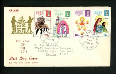Postal History Fiji FDC 337-340 Festival Christmas PRC Lunar New Year China 1973 - Image 1 of 2