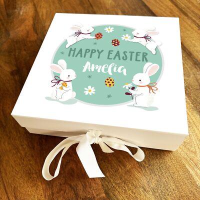 Frohe Ostern süßer Hase quadratisch Schokolade Leckereien Süßigkeiten Korb Geschenkbox