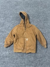 Carhartt Jacket Boys Small Duck Canvas Hooded Quilted Insulated