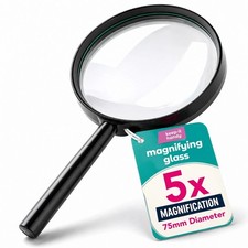 75mm 5X Magnifying Glass For Reading Handheld Glasses Magnifier Aid Hobbies