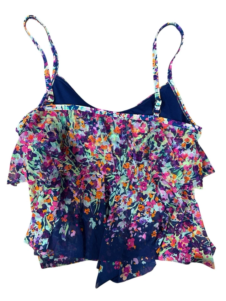 Camiseta de natación Kenneth Cole Reaction para mujer grande azul marino floral NUEVO Tankini con volantes Foto 2 de 3