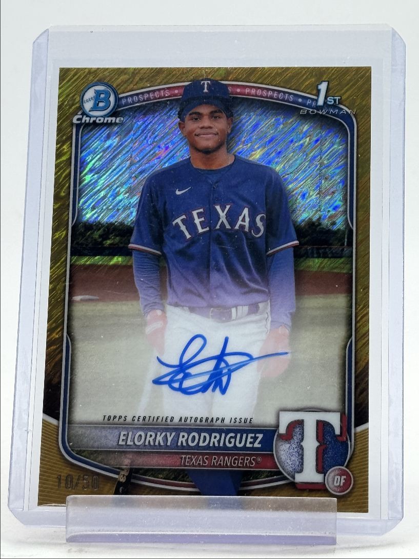 ELORKY RODRIGUEZ 2025 BOWMAN CHROME 1ST GOLD SHIMMER REFRACTOR AUTO /50 Q5451