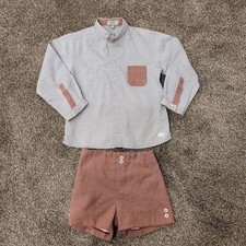 Jose Varon Boys Grey and Burgundy Dress Shirt Herringbone Shorts Set Size 4