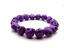 Skull Gothic Purple Large Beaded Stretchy Bracelet