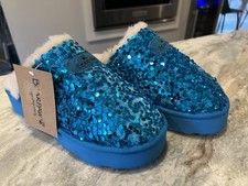 NEW BEARPAW Women's 8 Portia Blue Sequined Mule Mermaid Wool Blend Lining